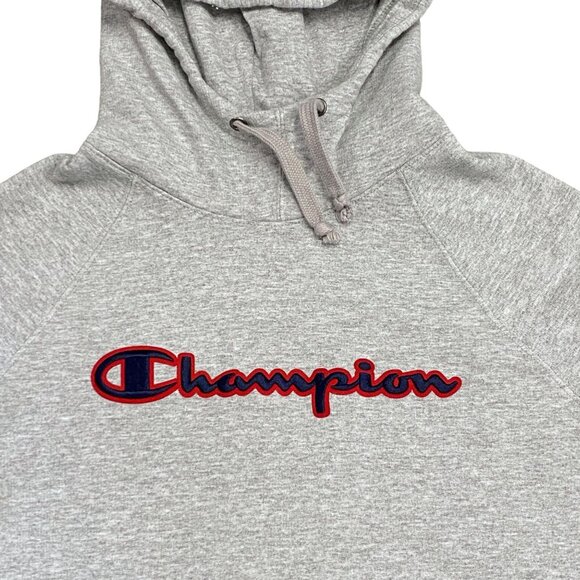 Champions S Grey Pullover Hoodie Kangaroo Pocket Athletic Sweatshirt Spellout - Picture 2 of 13